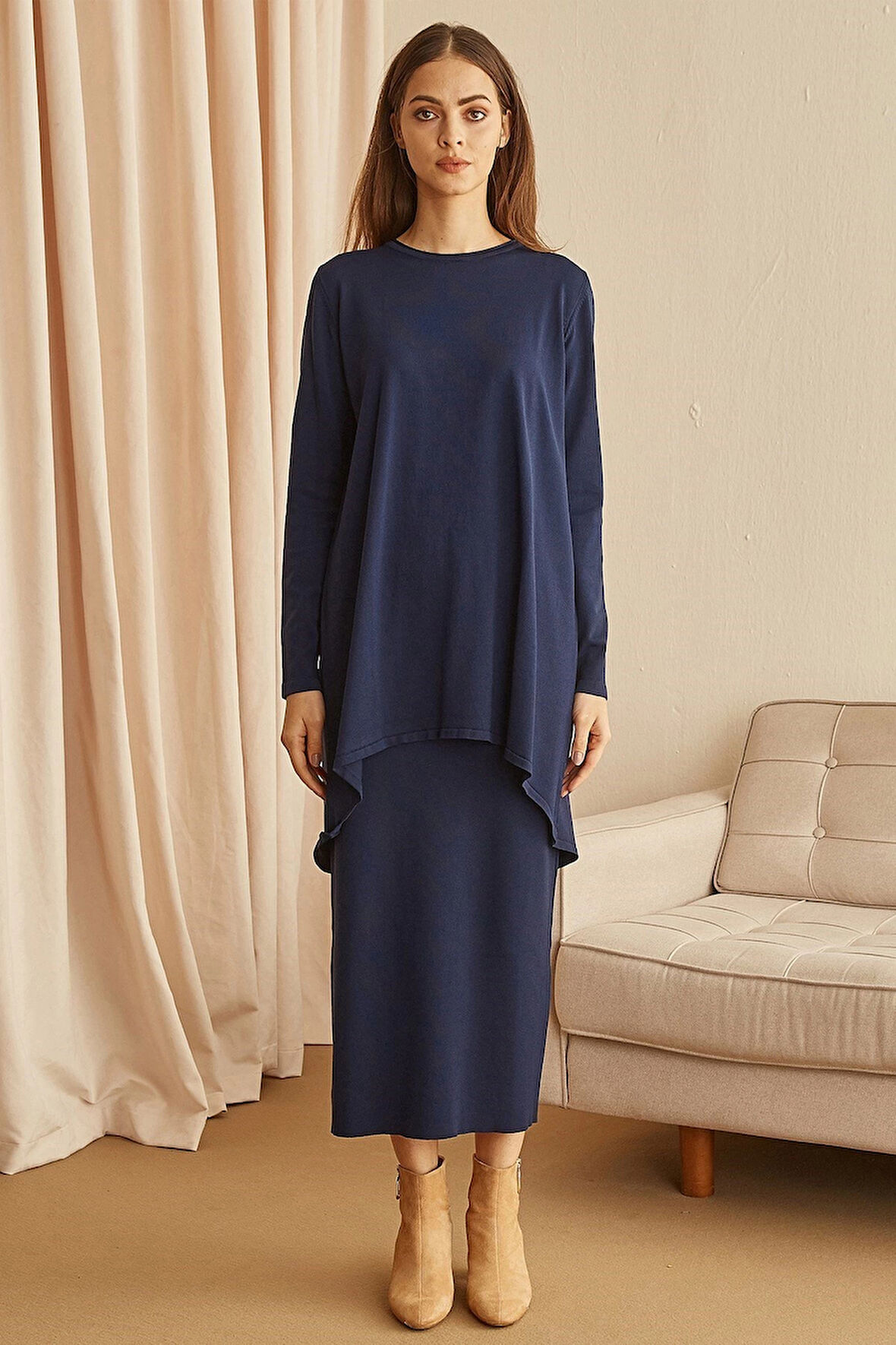 Nuss Triko Çelik Örme Lacivert Etek 013