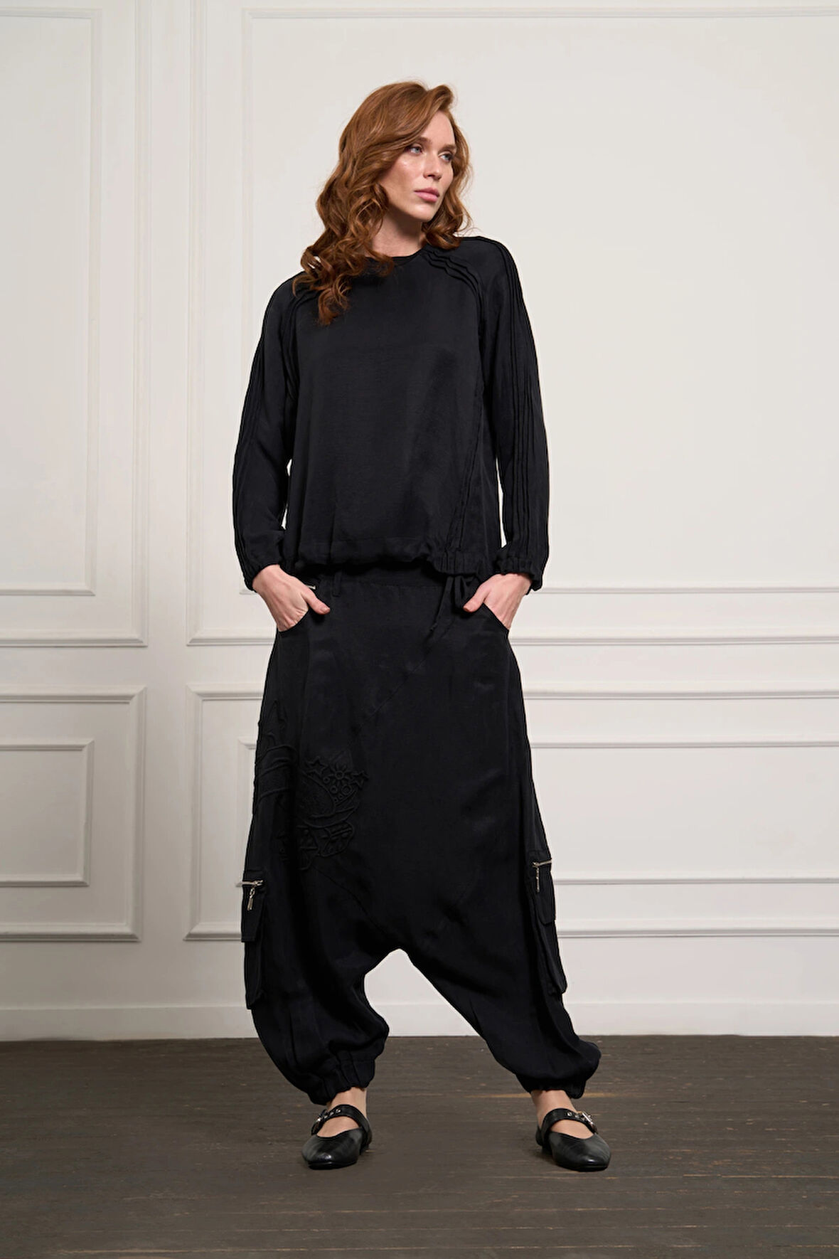 MİSSWHENCE Keten Şalvar Takım 37002 SİYAH