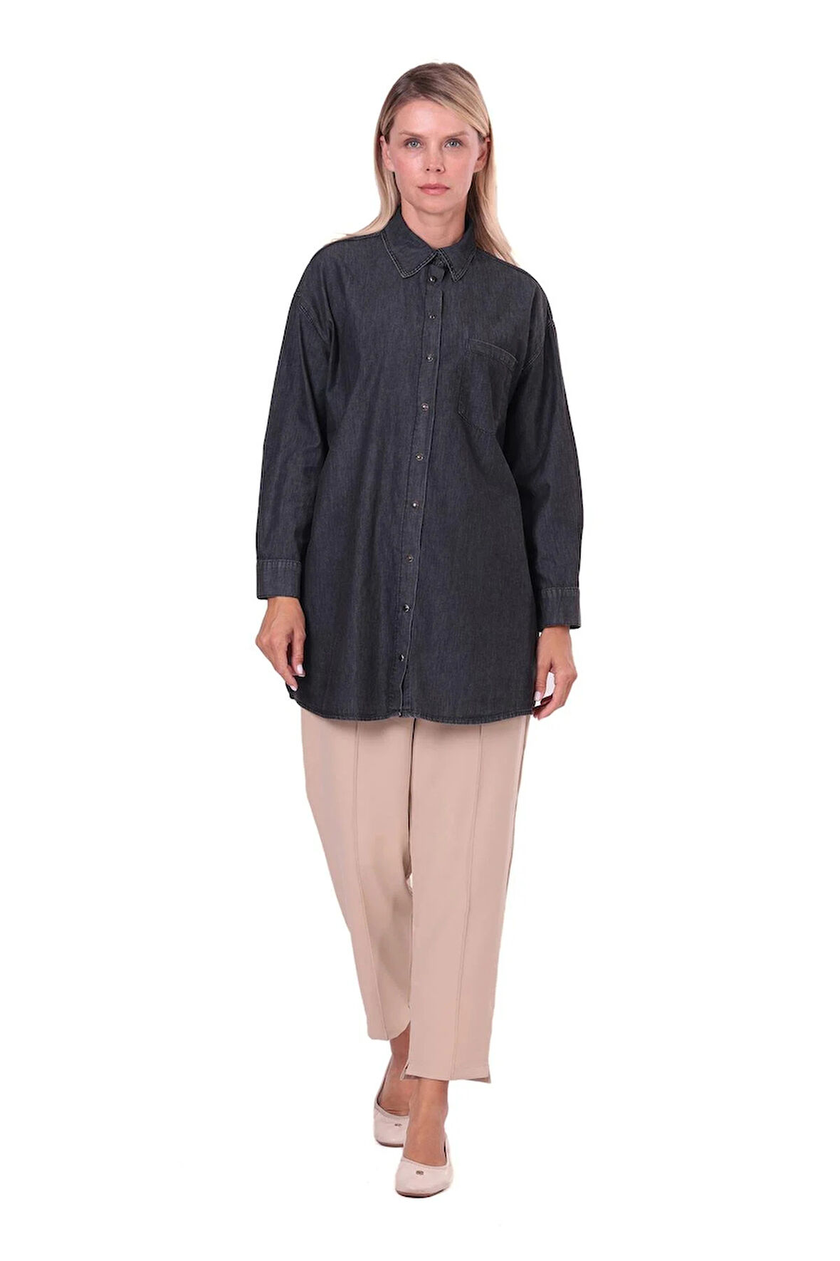 İnvee İnce Denim Gömlek - 7163 siyah