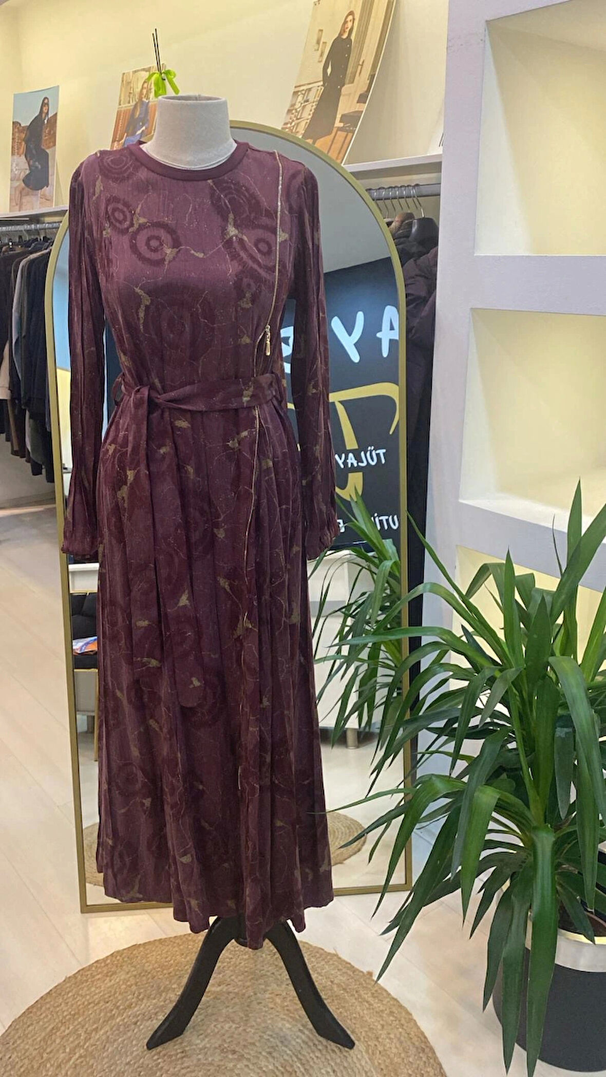 misswhence Fermuarlı Jakarlı Cupro Elbise 36802 bordo