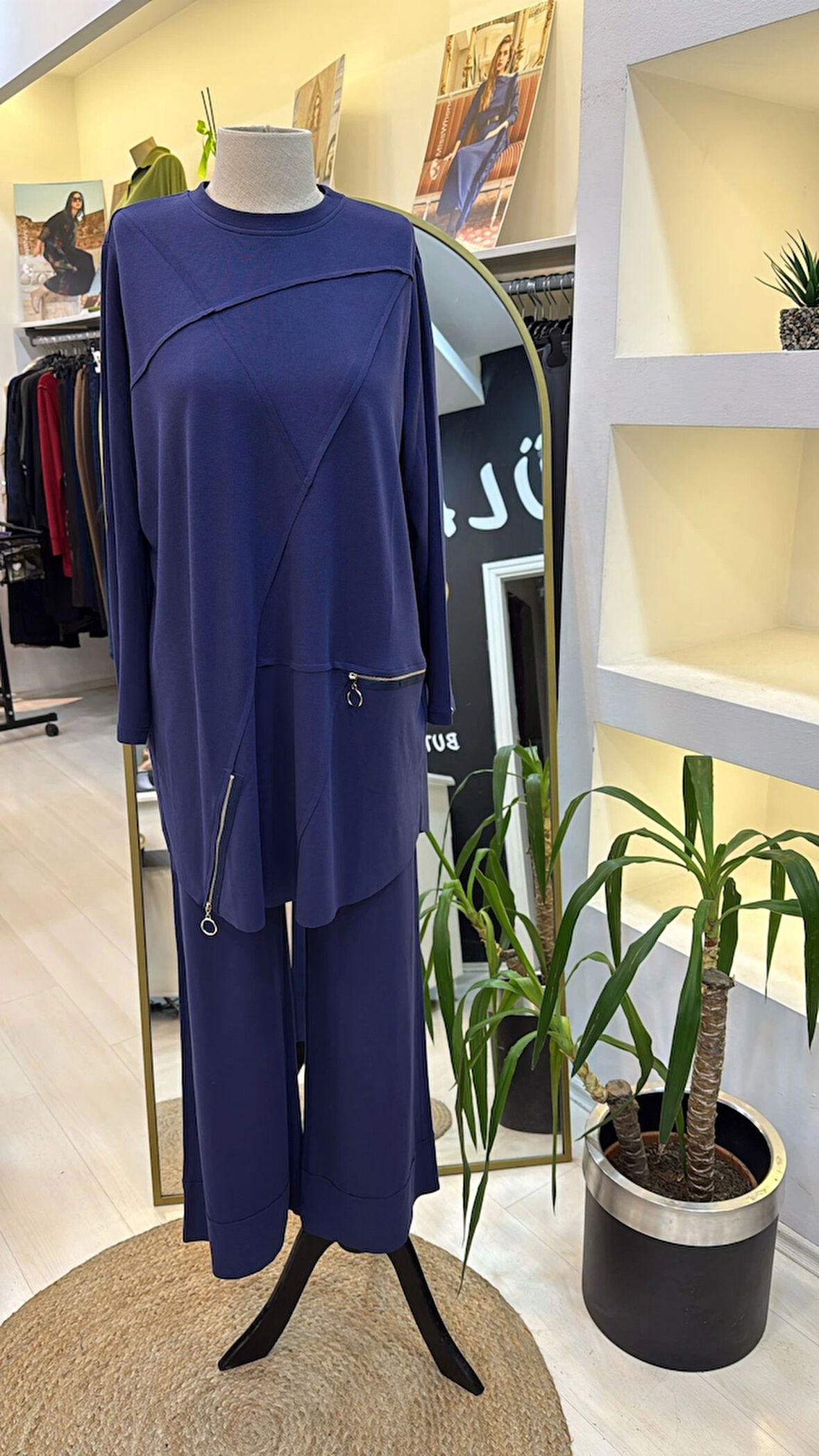 İNVEE FERMUAR DETAYLİ PANTOLONLU TAKİM 7111 indigo