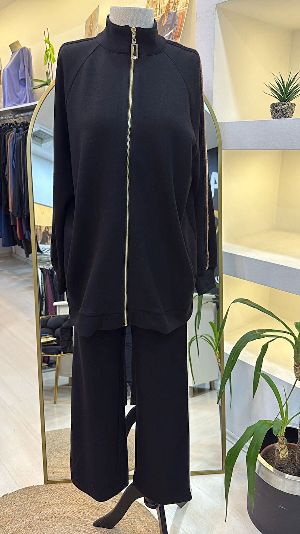 Nuss  Şerit desenli spor takim 1039 siyah