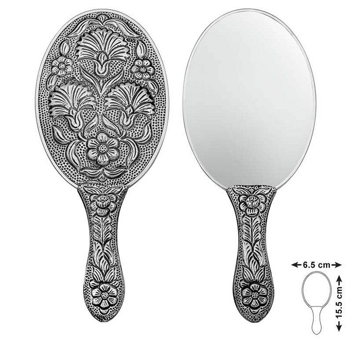 925 Ayar Gümüş Karanfil Motifli El Aynası T8634 (944944)