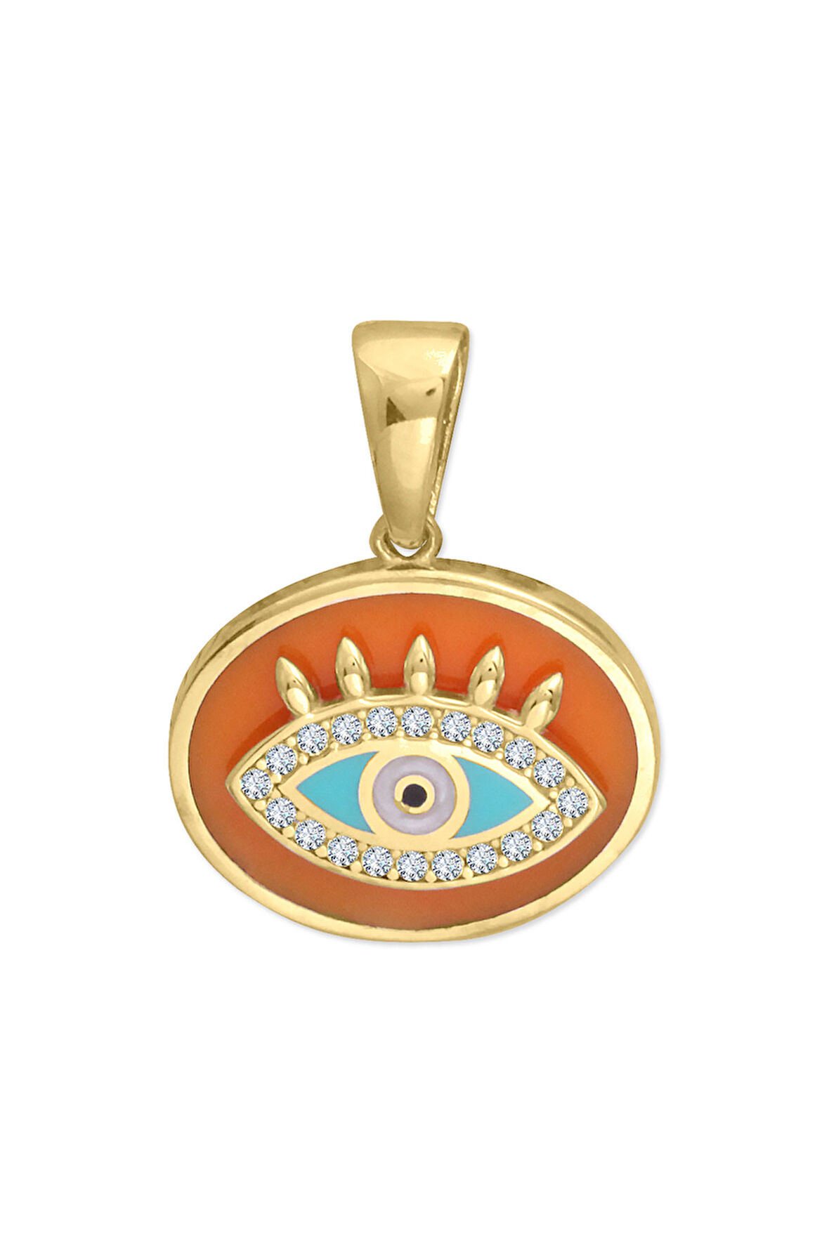 Turuncu Mineli Oval Altın Göz Kolye Ucu