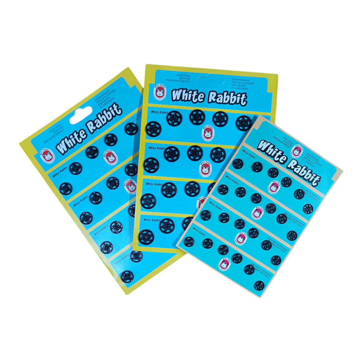 3 Boy Dikmeli Plastik Çıtçıt Seti - 72 Adet 10mm / 12mm / 15mm Siyah Dikmeli Çıtçıt