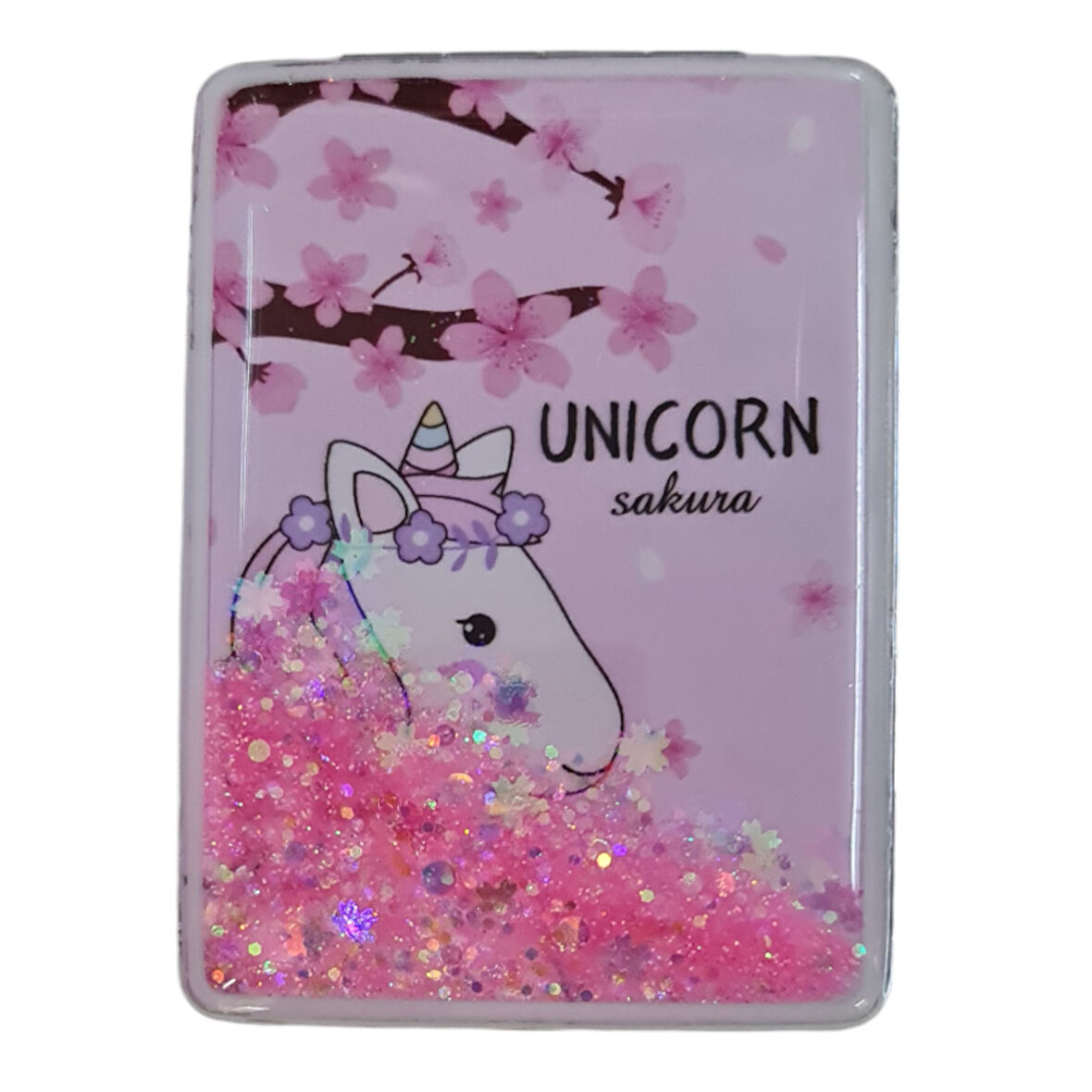 El Aynası - "Unicorn Sakura" Yazılı Katlanır Dikdörtgen Makyaj Aynası - Cep, Çanta Aynası