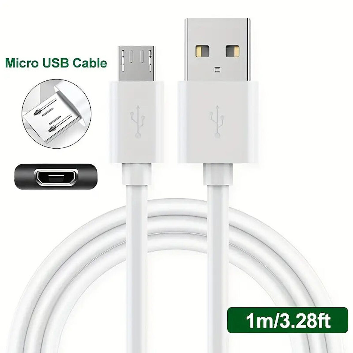 SL-227/V8 USB Data Kablosu, Şarj Kablosu - Tip A'dan Micro USB 1mt