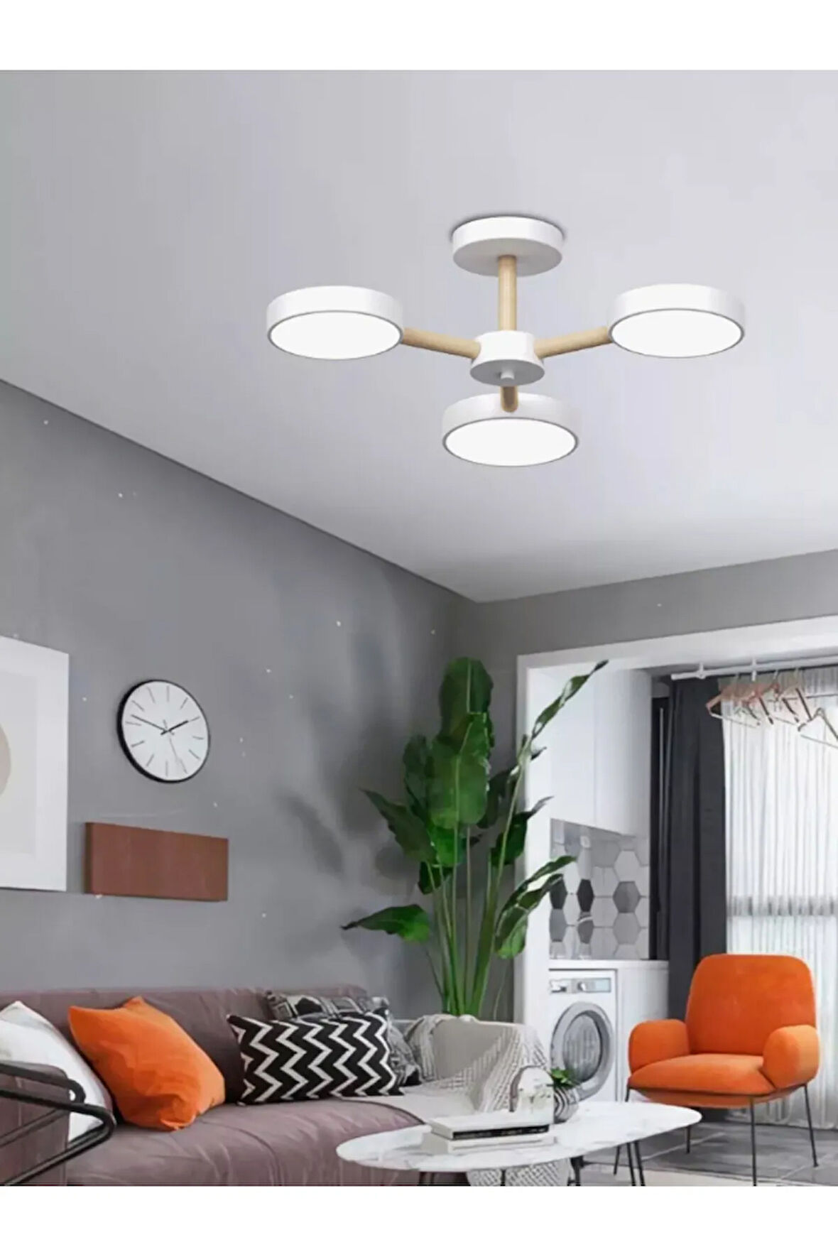 Ahşap Led Avize Beyaz 3'lü