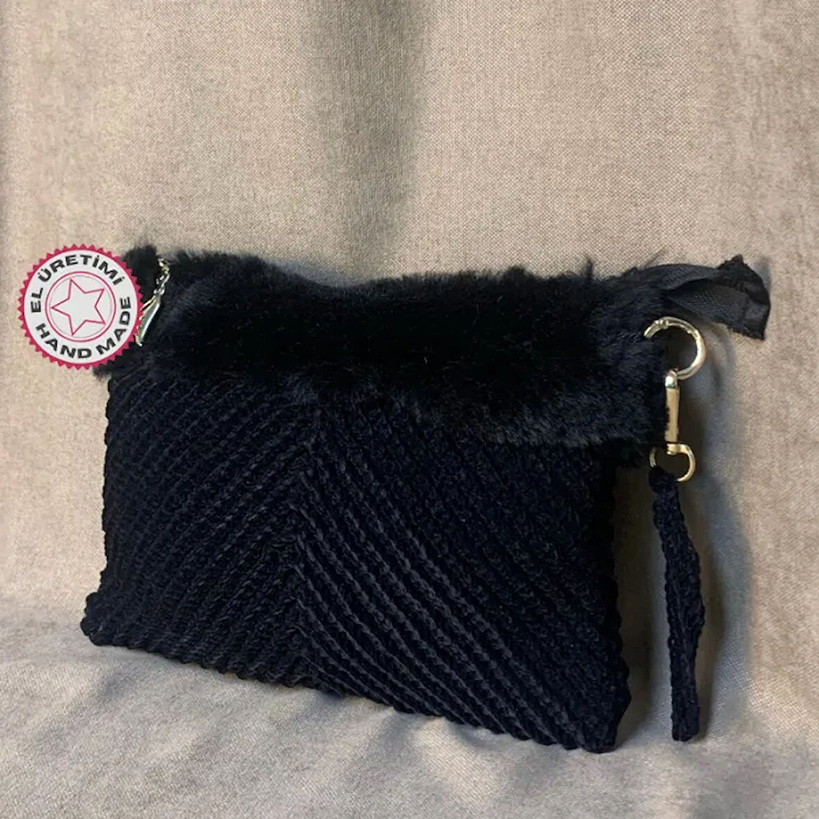 Uretti - Meryem 7194 - El Örgüsü Süet İp Tığ İşi Clutch Çanta