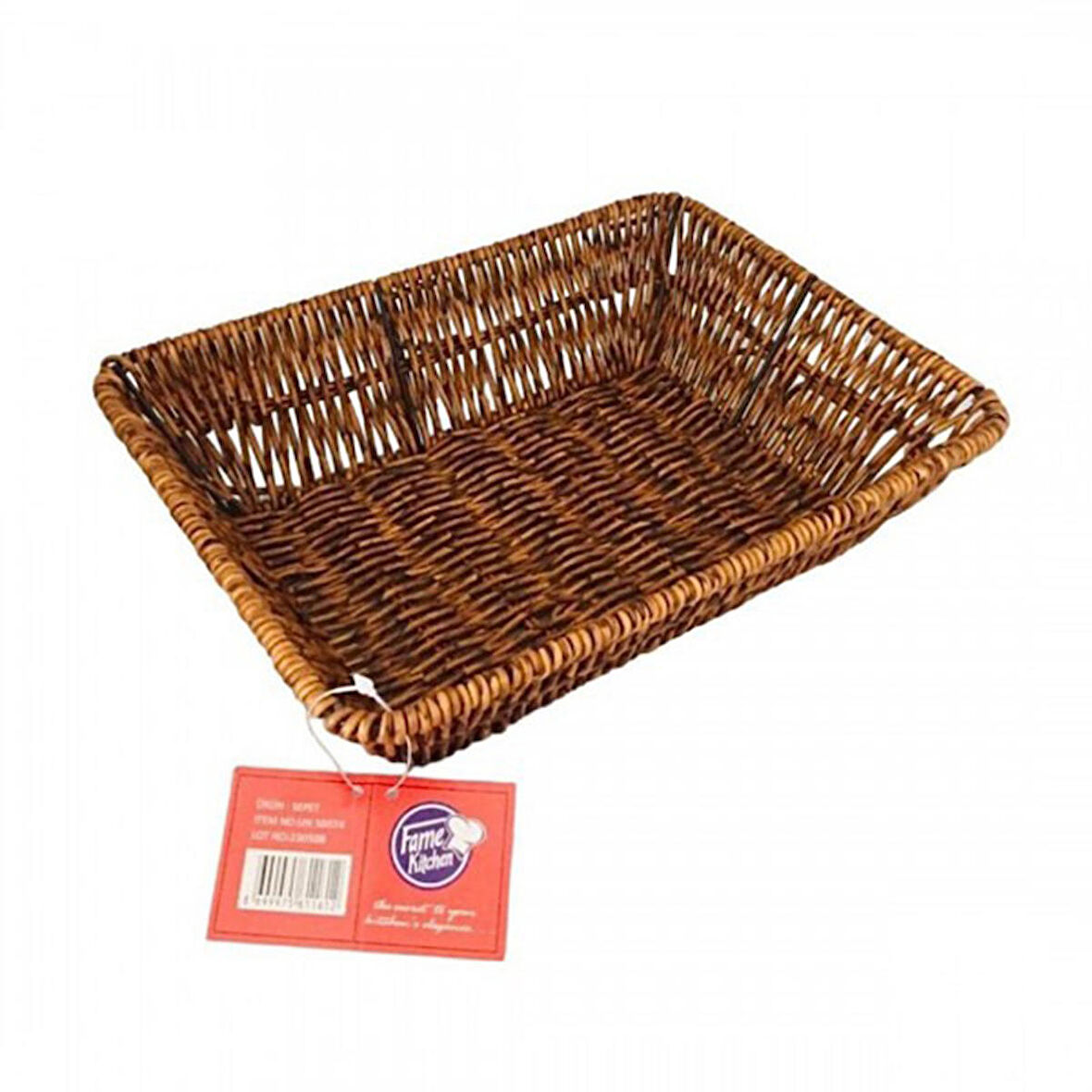 Hasır Dikdörtgen Sepet Rattan Ekmek Sepeti - Meyve Sepeti 26cm x 20cm x 7cm