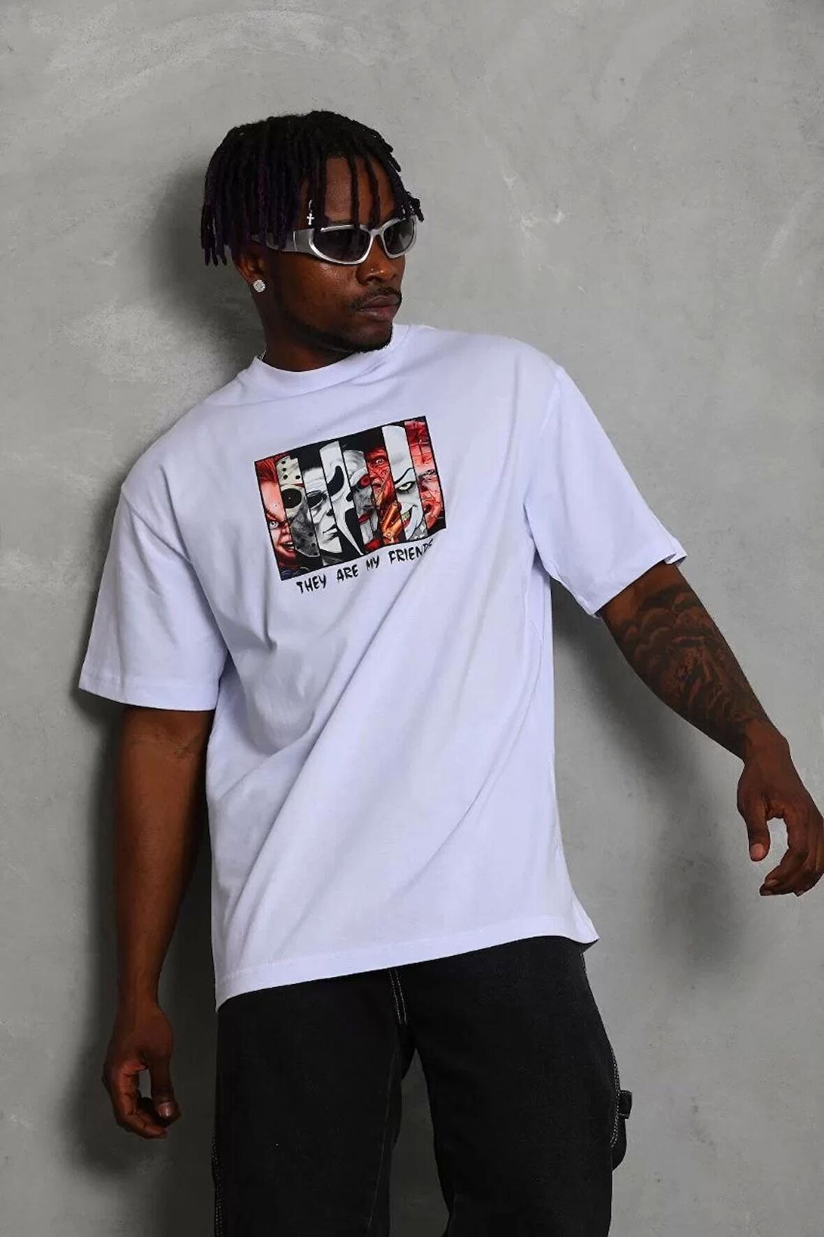 Erkek Baskılı Bisiklet Yaka T-Shirt 20/1 Penye - Beyaz