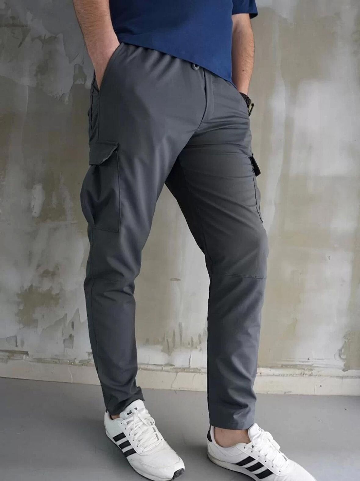 Unisex Jakar Kargo Cepli Eşofman Altı - Füme