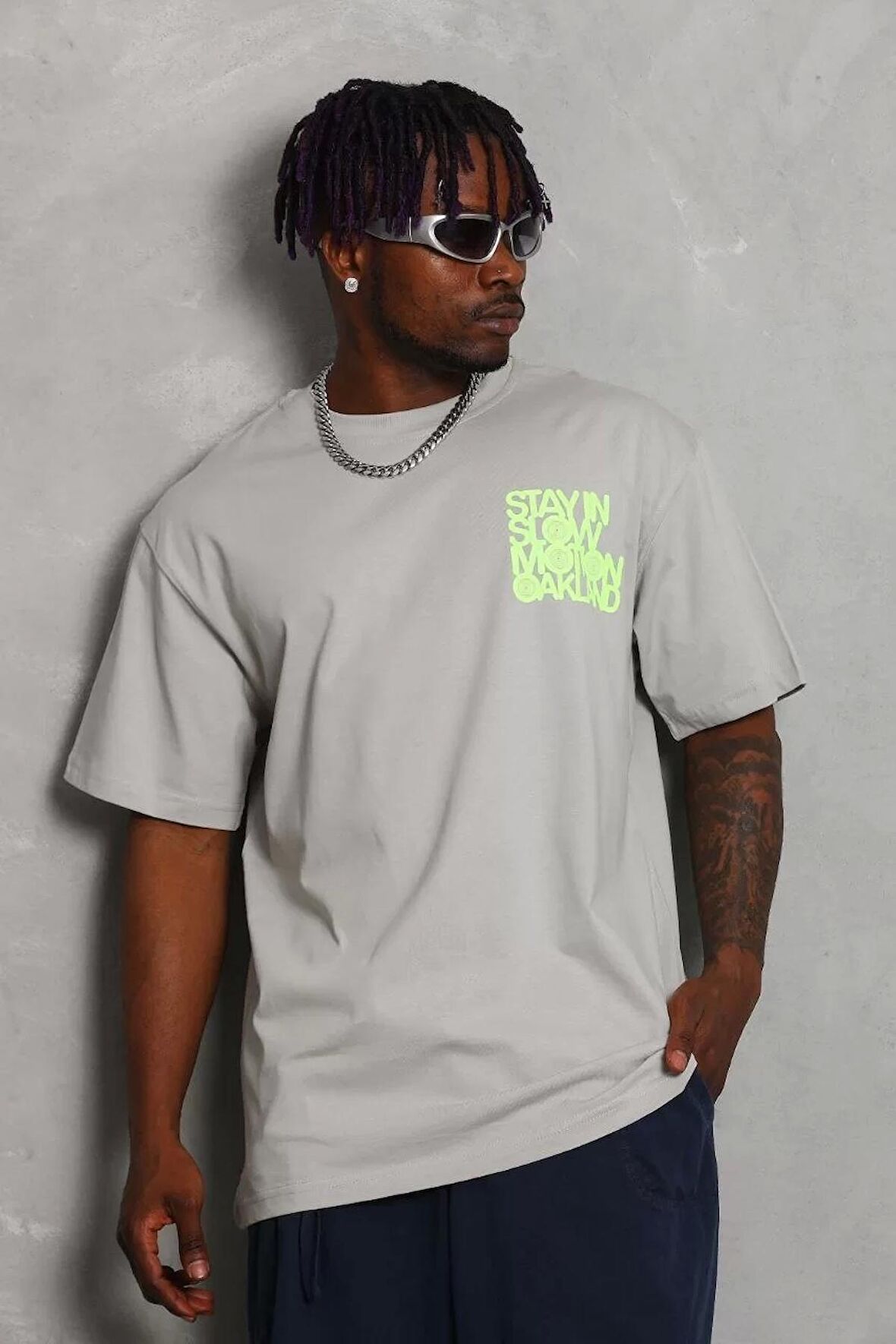 Erkek Baskılı Bisiklet Yaka T-Shirt 20/1 Penye - Gri