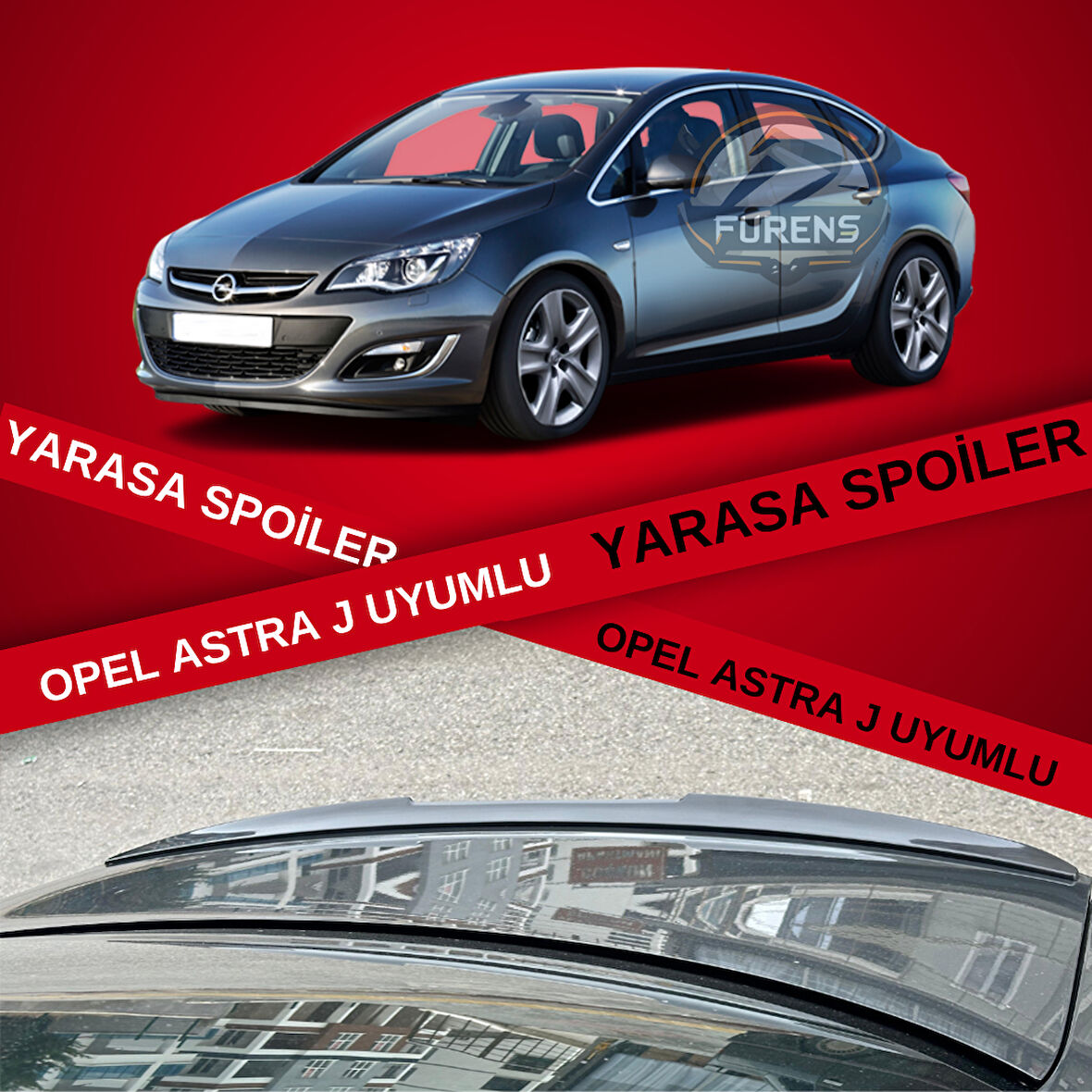 Opel Astra J Sedan Kasa Bagaj Üstü Slim Yarasa Spoiler Piano Black Parlak