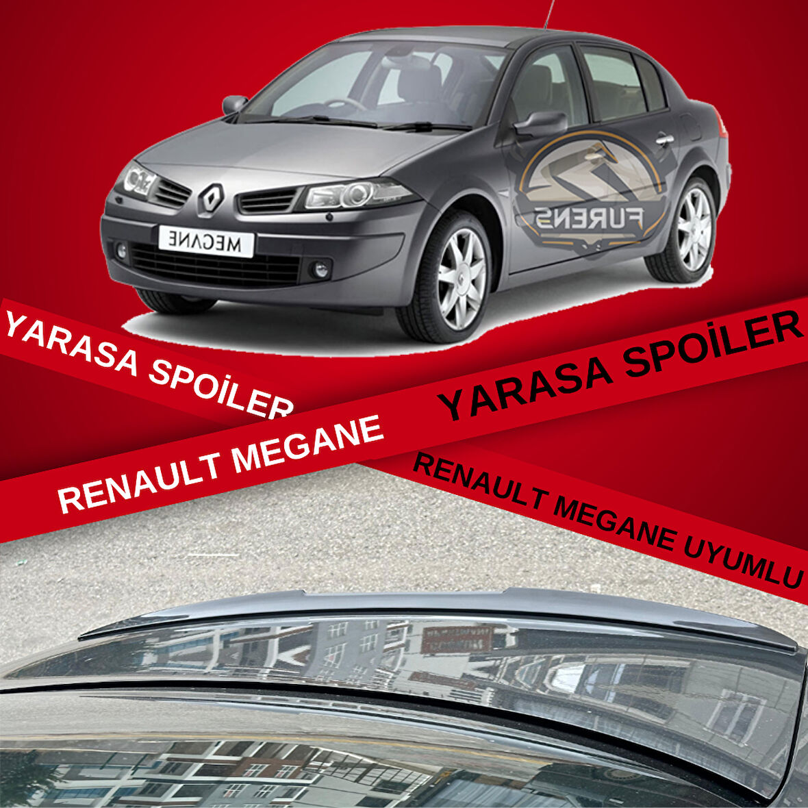 Renault Megane 2 Sedan Bagaj Üstü Yarasa Spoiler Bagaj Çıtası Piano Black