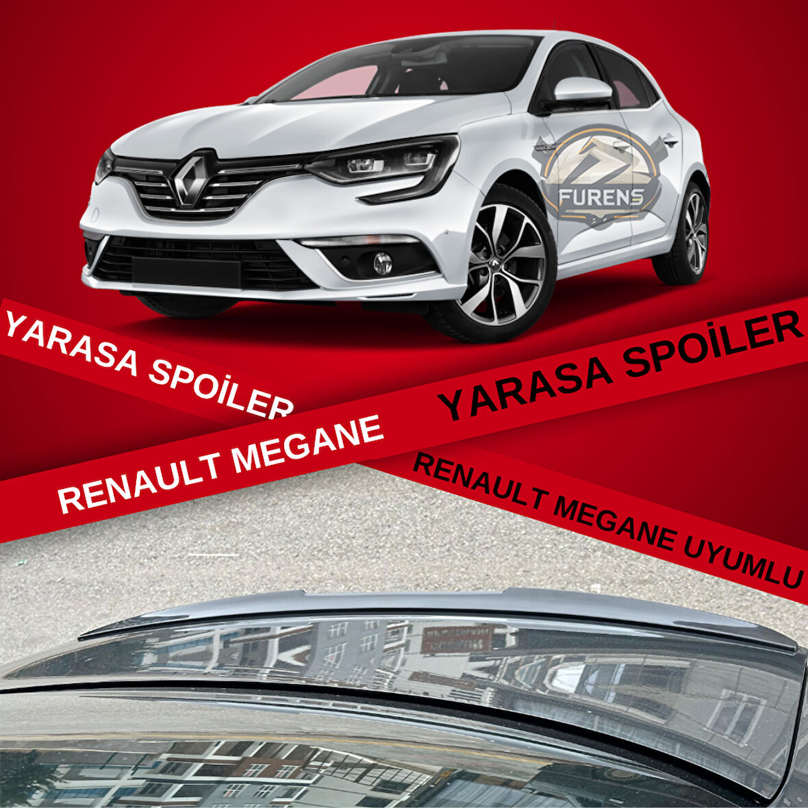 Renault Megane 4 Sedan Kasa Uyumlu Yarasa Bagaj Üstü Spoiler Piano Black