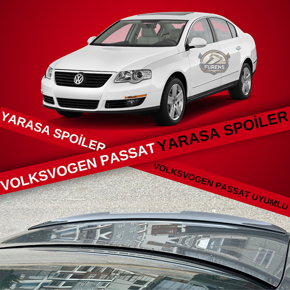 Volkswagen Passat B6 - B7 - B8 Type 2006 - 2020 Uyumlu Bagaj Üstü Yarasa Spoiler Piano Black