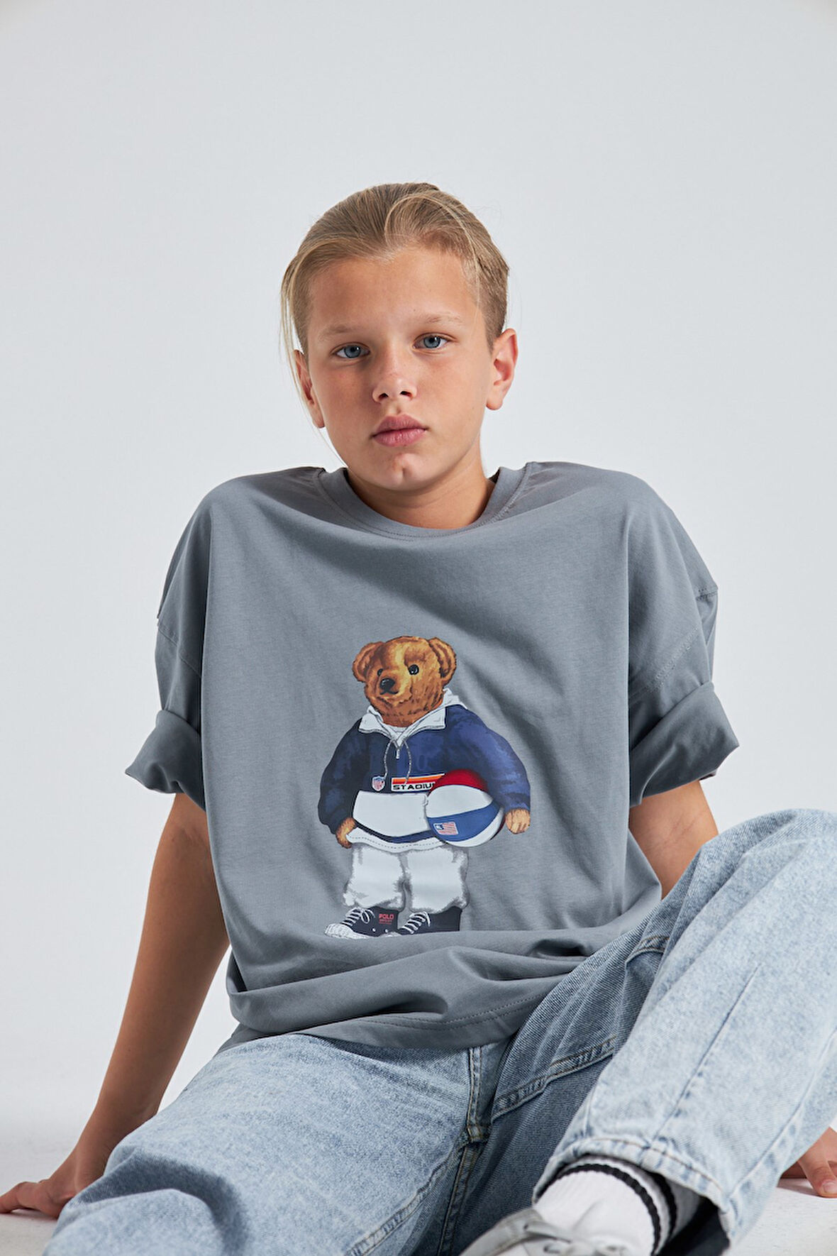 Teddy Bear Kaykay Tasarım  Baskılı %100 Pamuk Erkek Oversize Çocuk Tişört