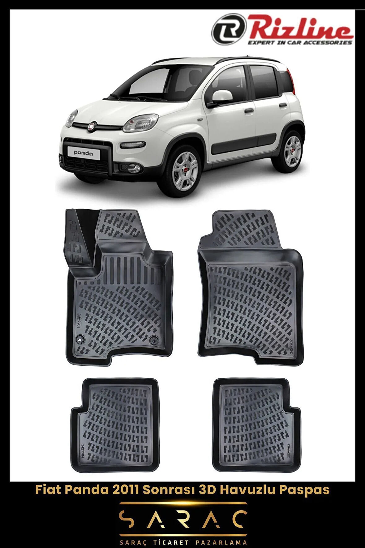Rizline Fiat Panda 2023 Model 3D Havuzlu Paspas
