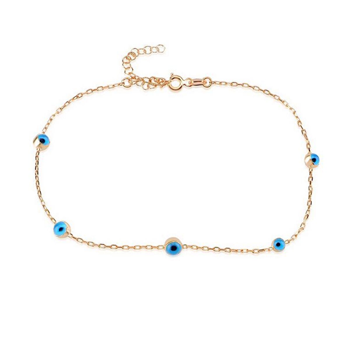 Taşsız Altın Kaplama 5 li Cam Göz Gümüş Halhal