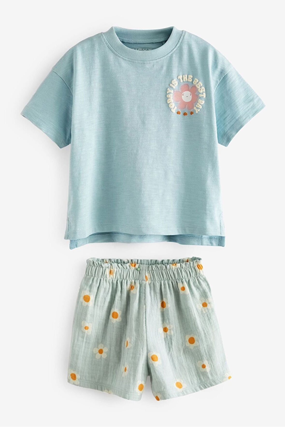 Next Baby % 100 Pamuklu Blue Flovers Tshirt Müslin Şort Alt Üst Takım