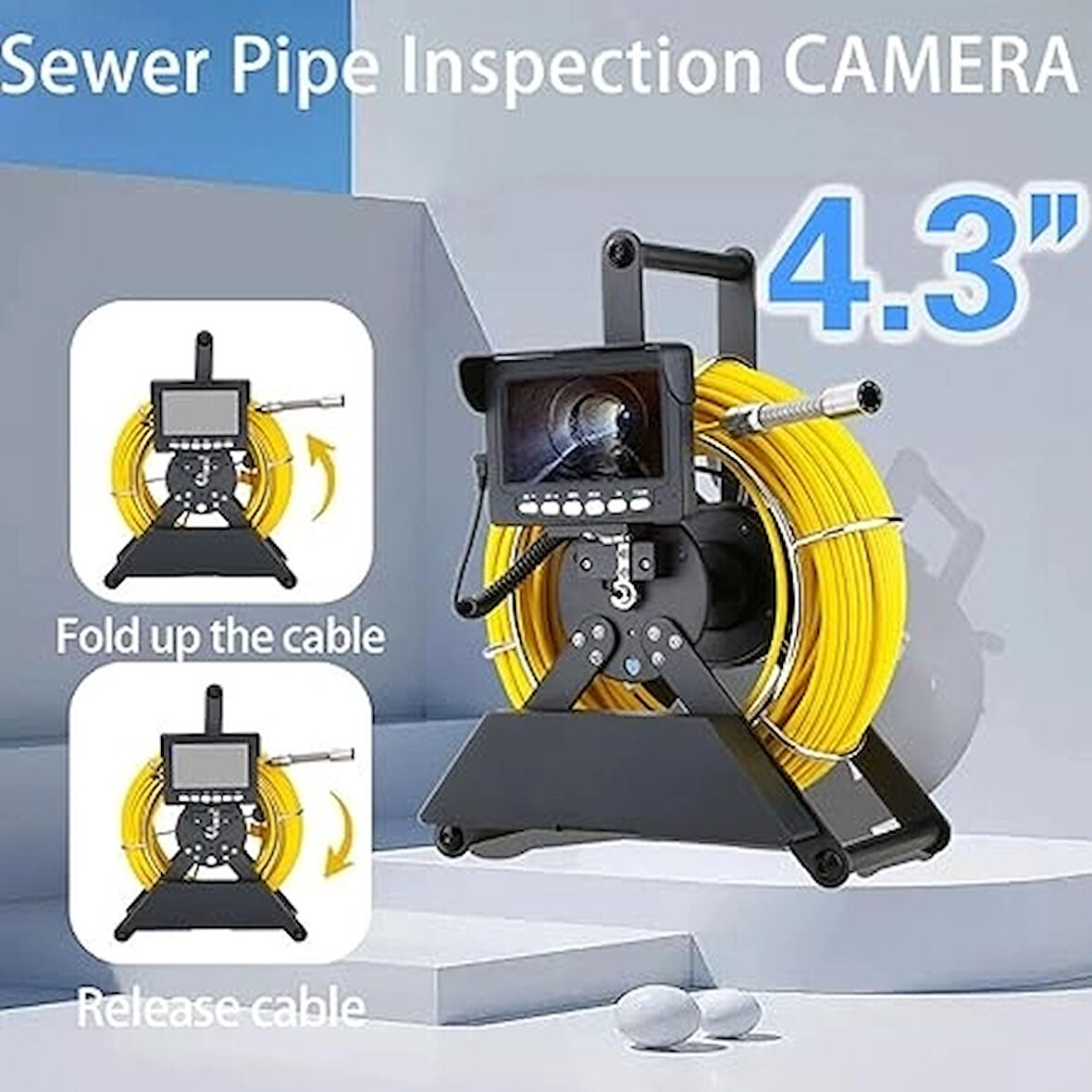 Profosyonel Ekranlı Kameralı 30 Metre Fiber Kablo Yılan Endoskop Kameralı Hafıza Kart Girişli Kuyu, Sondaj, Kanalizyasyon Kamerası 8 Mm 4.3 Inc