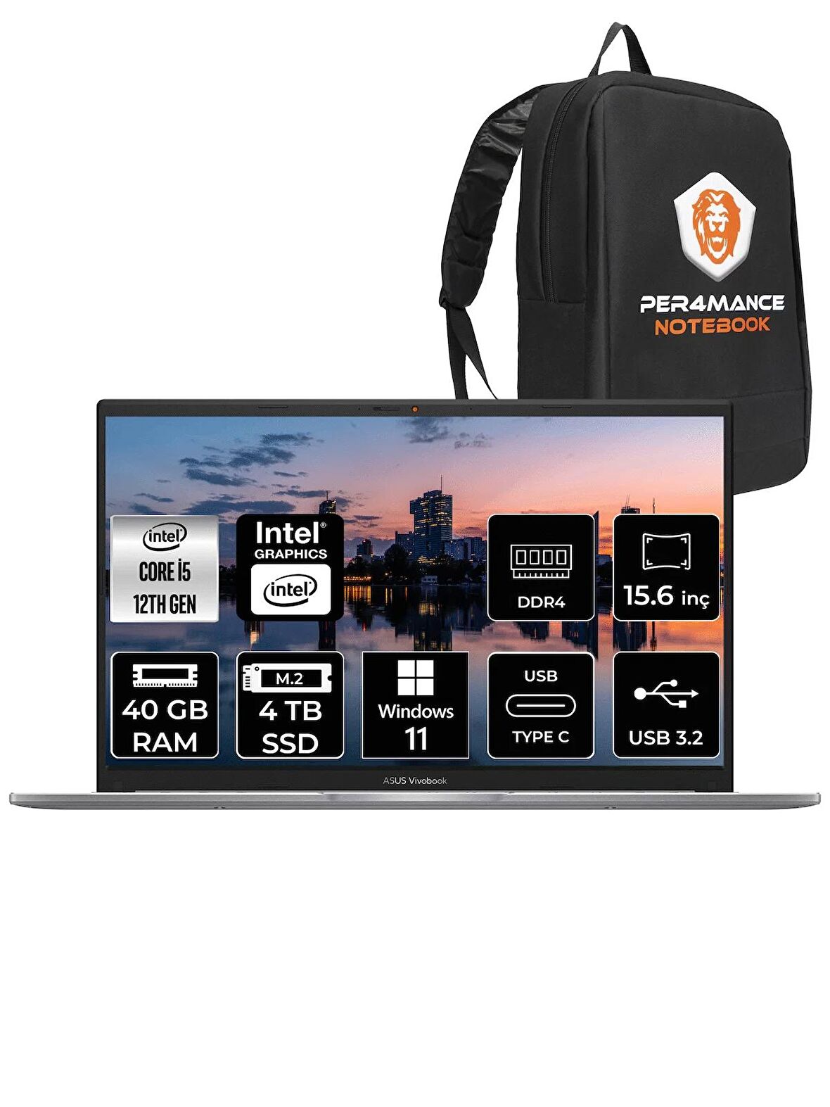ASUS Vivobook 15 X1504ZA i5 1235U 40GB RAM 4TB SSD 15.6'' FHD W11PRO NJ005W & PER4 ÇANTA