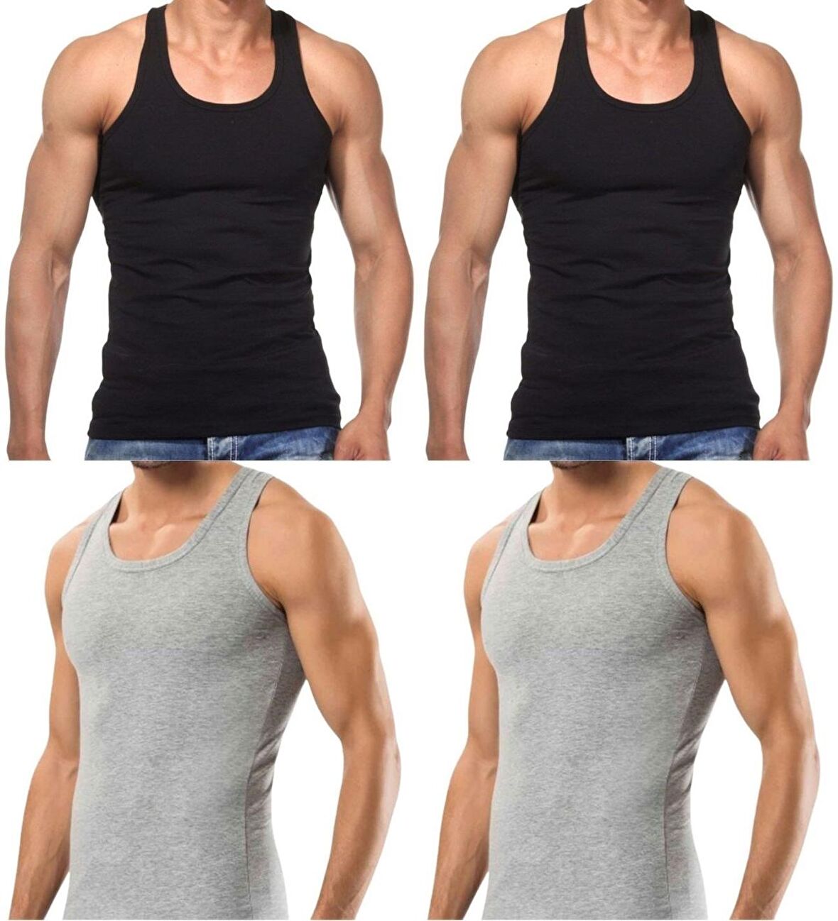 4 Adet Erkek Slim Fit Dar Kalıp Likralı Penye Sporcu Atleti(Rambo Atleti)