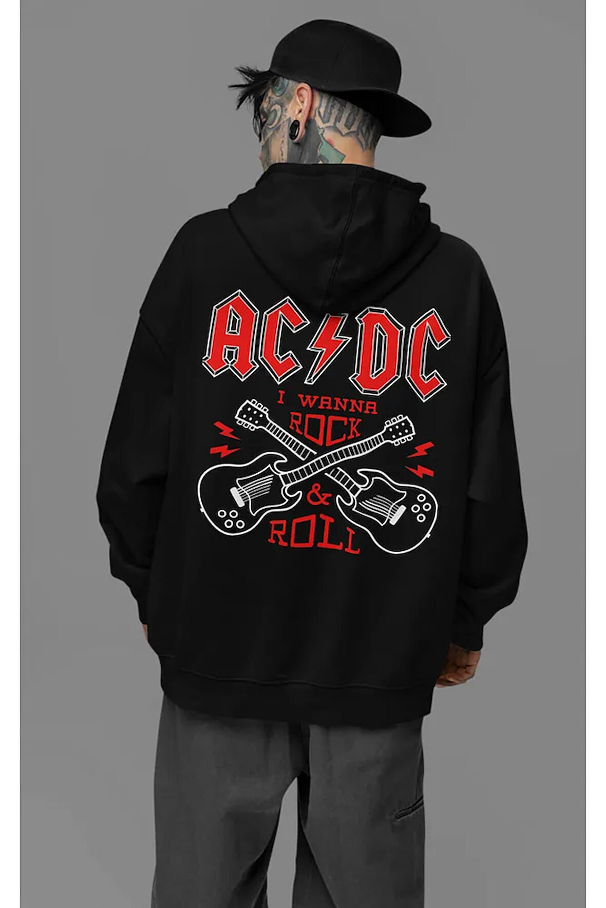 Rock Metal Müzik Grubu Baskılı Unisex Oversize AC DC Hoodie
