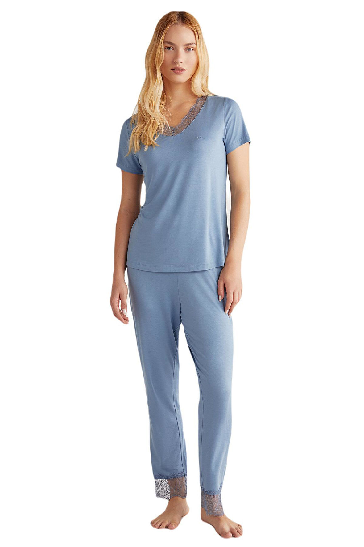 Penye Mood Kadın Mavi Comfortlux Pijama Takım 9456