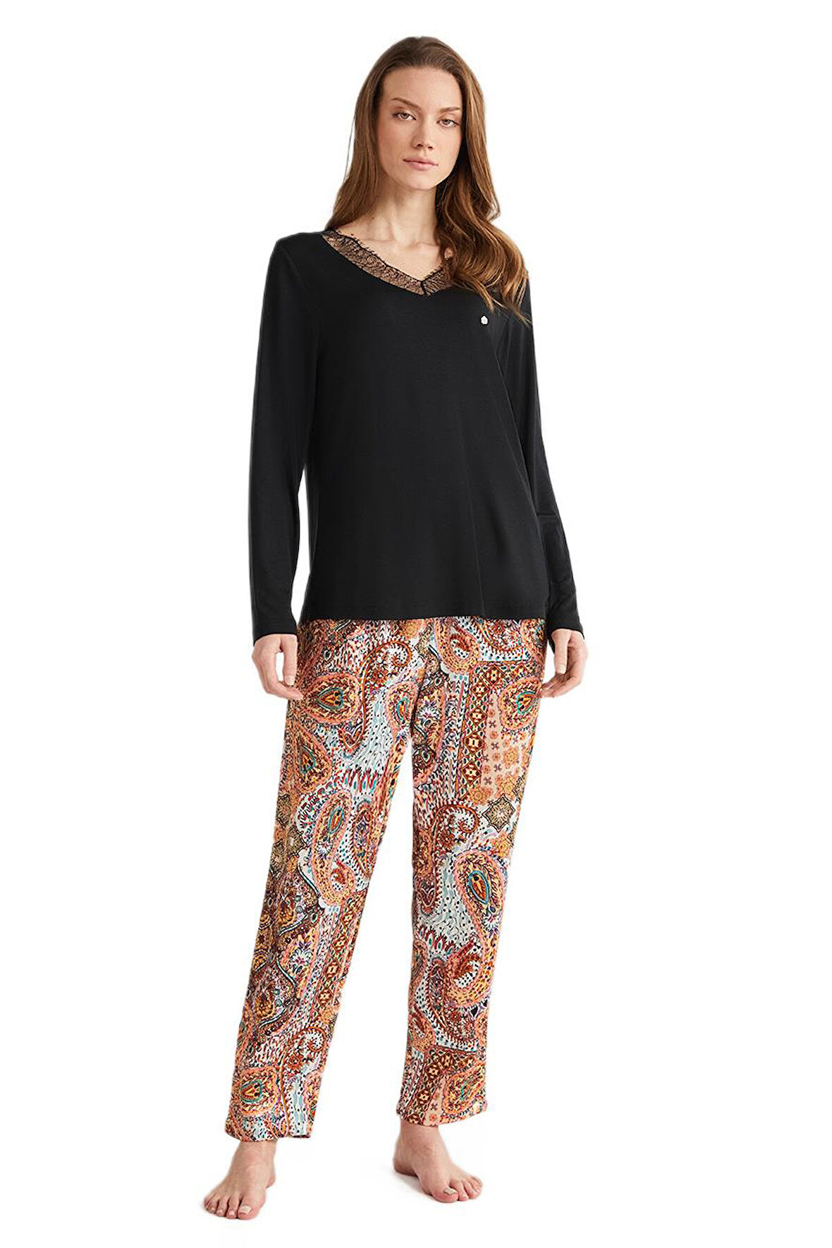 Penye Mood Kadın Siyah Pijama Takım 9733