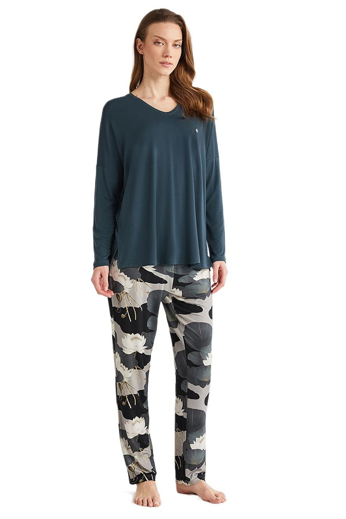 Penye Mood Kadın Petrol Pijama Takım 9726