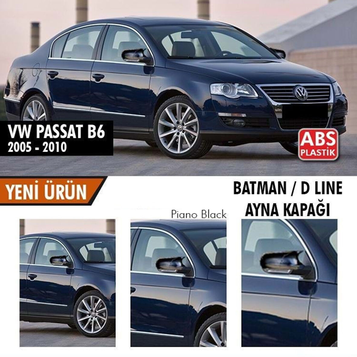 Volksvogen Passat B6 2005-2010 Uyumlu Batman Yarasa Ayna Kapağı Piano Black Abs Plastik