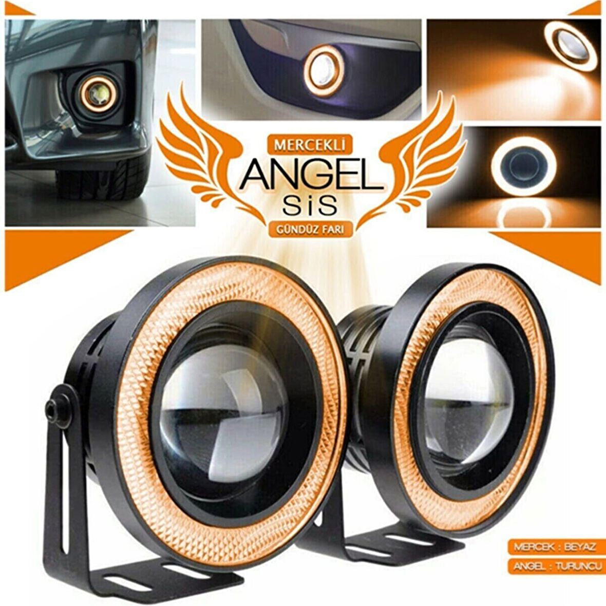 Universal Mercekli Led Angel Sis Farı, 76mm Turuncu