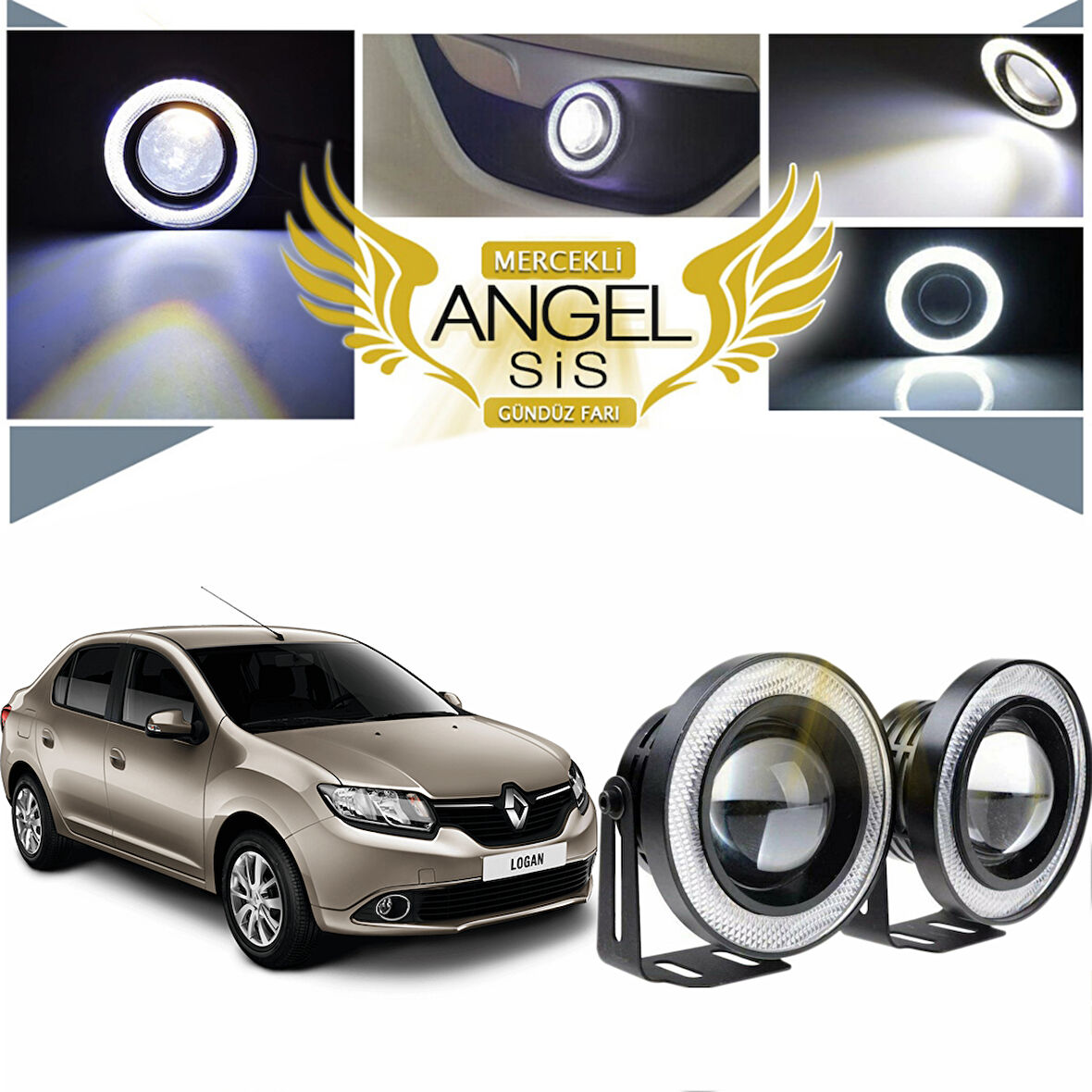 Dacia Logan Uyumlu, Universal Mercekli Led Angel Sis Farı, 76mm Beyaz Renk