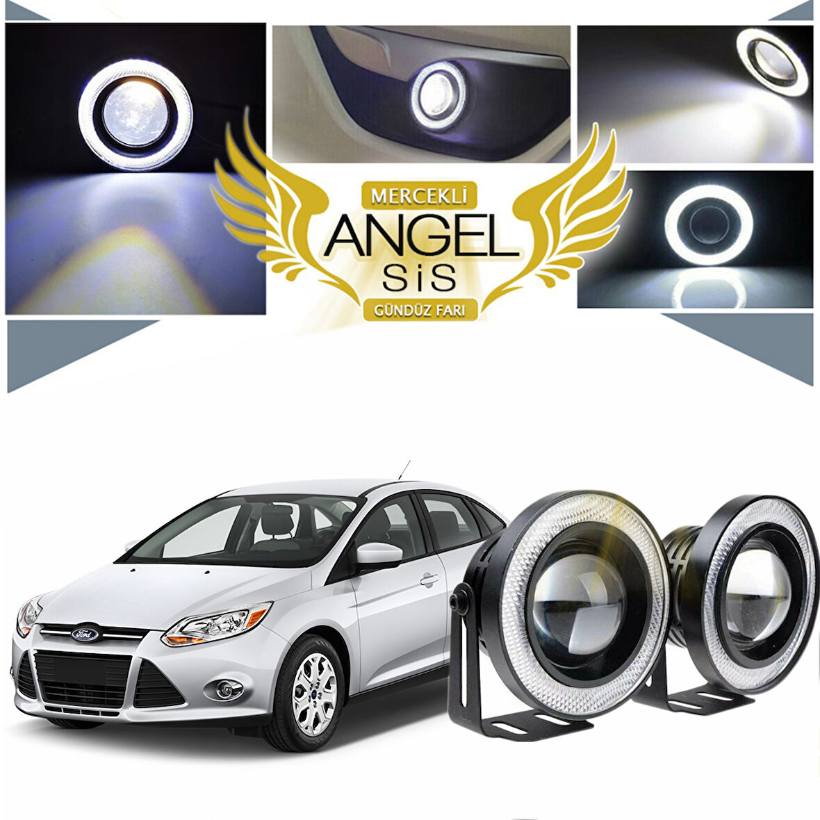 Ford Focus 3 Uyumlu, Universal Mercekli Led Angel Sis Farı, 76mm Beyaz Renk