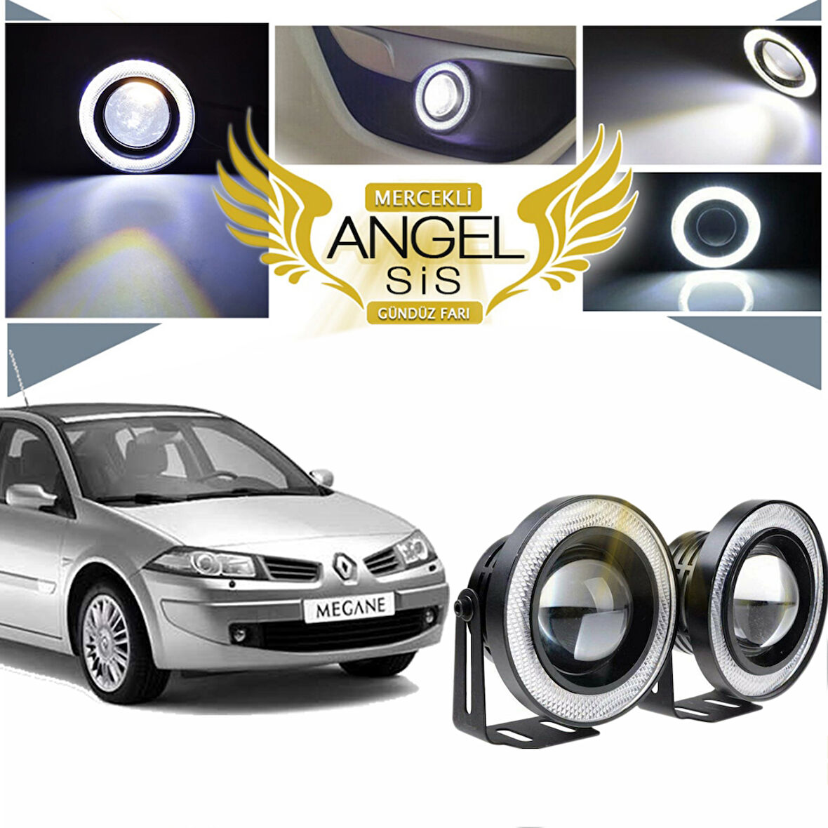 Renault Megane 2 Uyumlu, Universal Mercekli Led Angel Sis Farı, 76mm Beyaz Renk