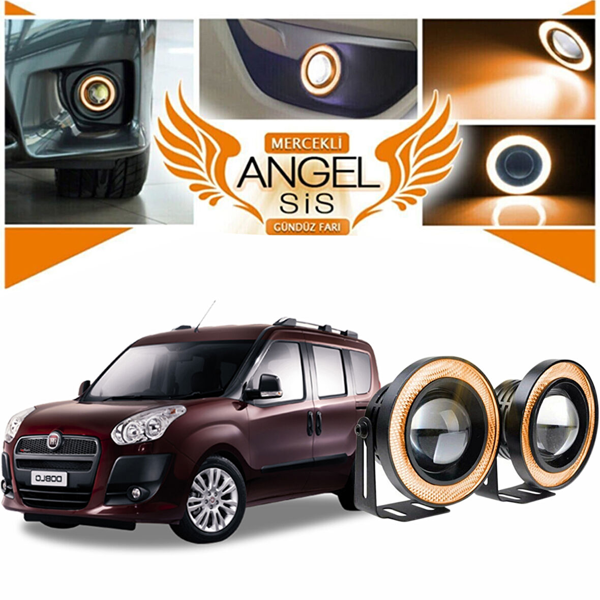 Fiat Doblo D3 Uyumlu, Universal Mercekli Led Angel Sis Farı, 76mm Turuncu Renk