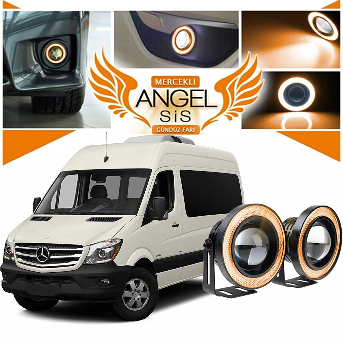 Mercedes - Benz Sprinter Uyumlu, Universal Mercekli Led Angel Sis Farı, 76mm Turuncu Renk