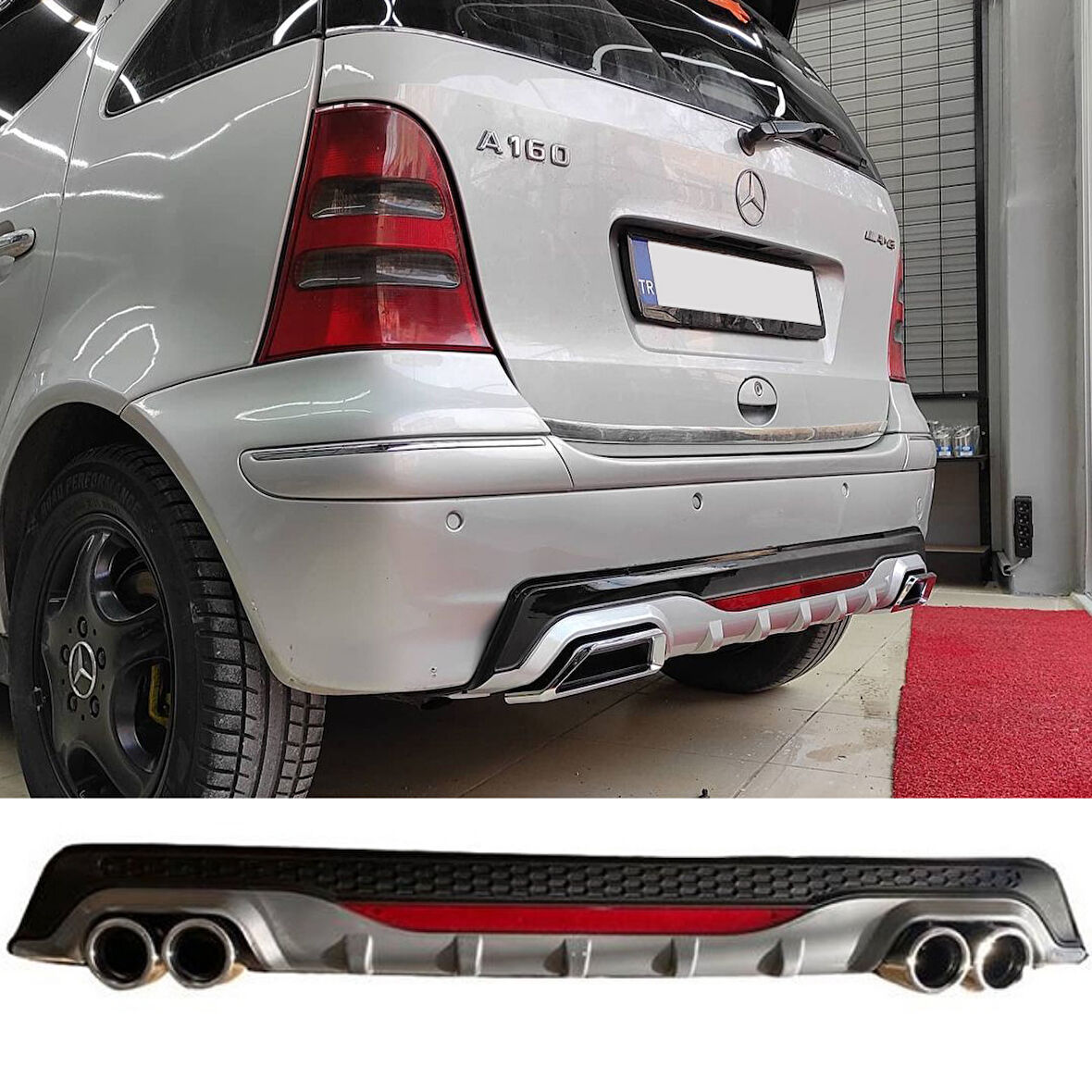 Mercedes A160 Difüzör Arka Tampon Eki 4 Egzoz Çıkışlı Gri Siyah