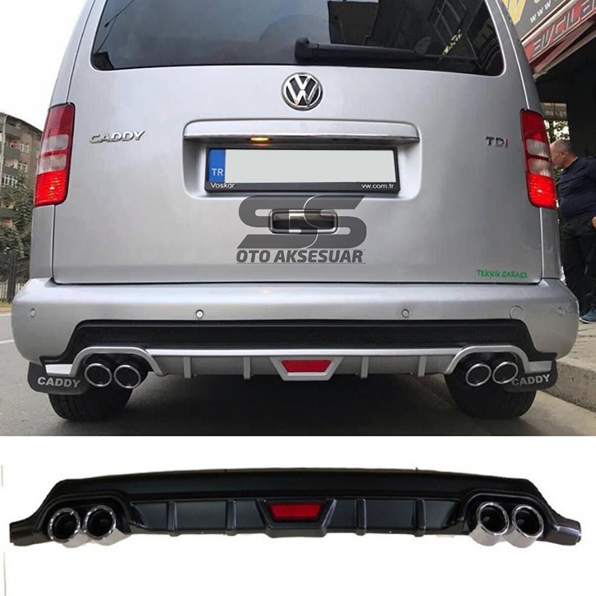 Volkswagen Caddy Difüzör Arka Tampon Eki 4 Egzoz Çıkışlı Siyah