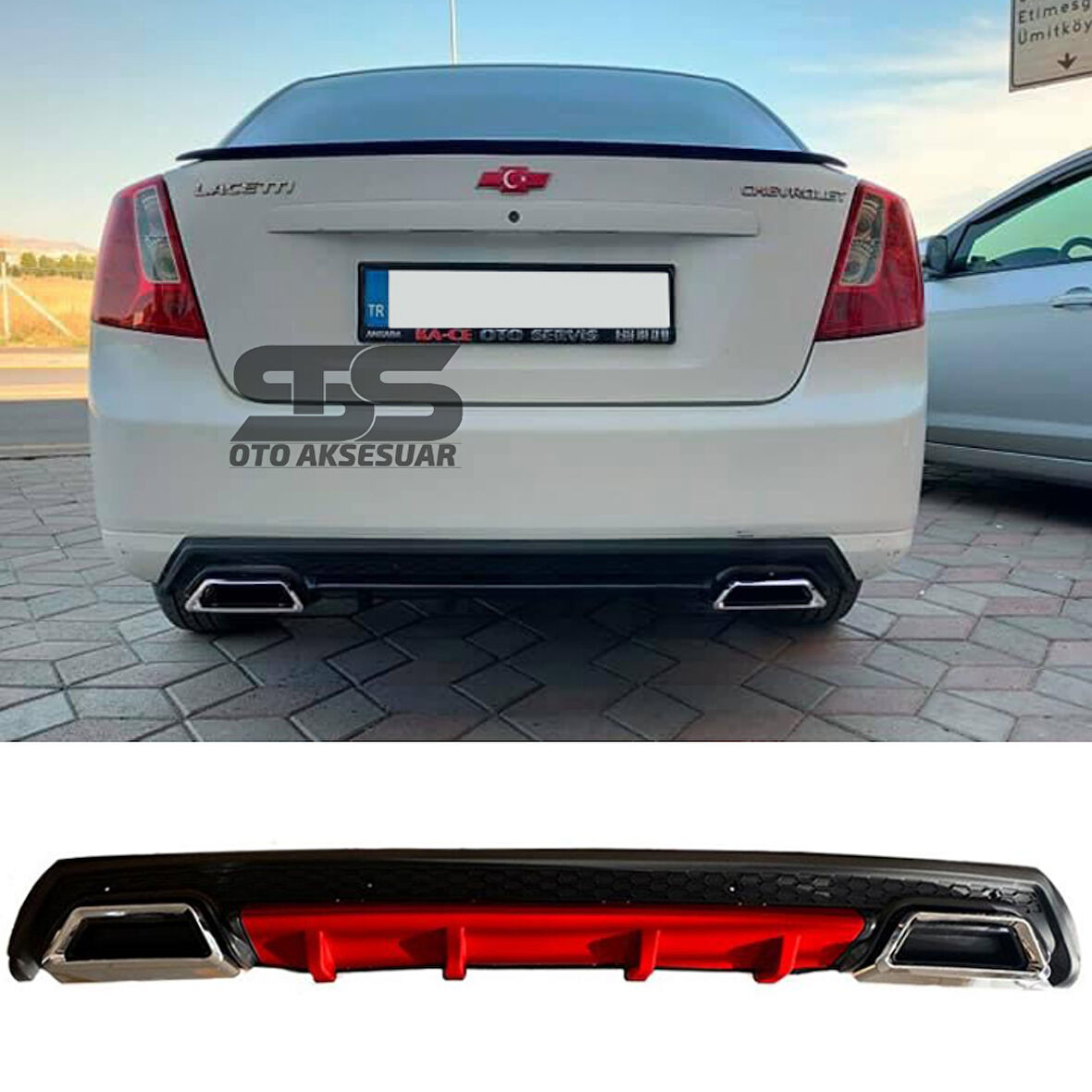 Chevrolet Lacetti Difüzör Arka Tampon Eki 2 Egzoz Çıkışlı kırmızı Lüx Tip