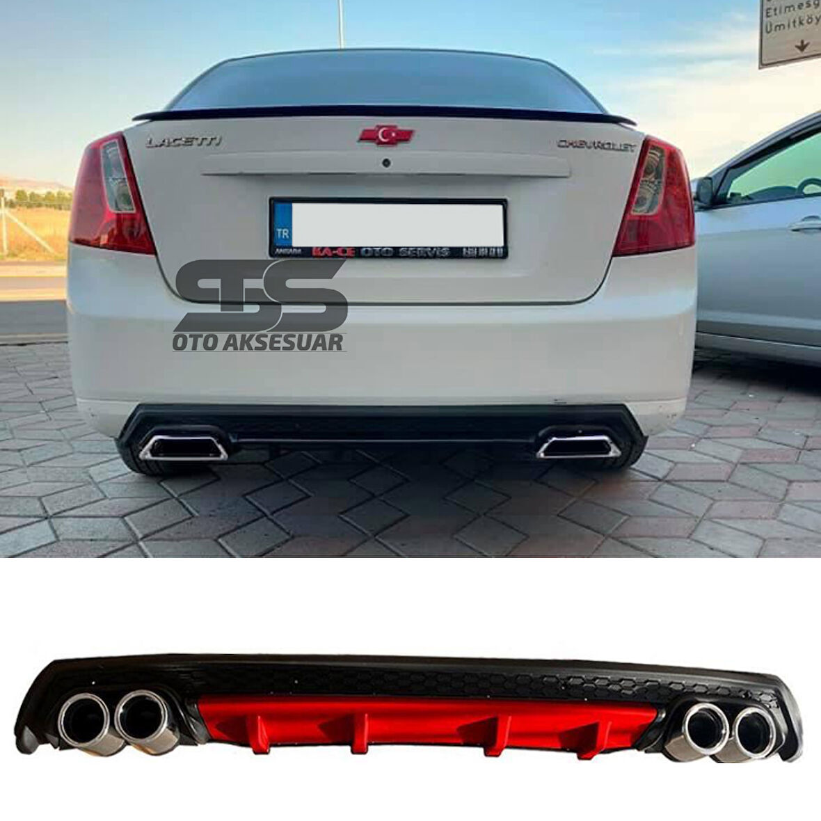 Chevrolet Lacetti Difüzör Arka Tampon Eki 4 Egzoz Çıkışlı Kırmızı Lüx Tip