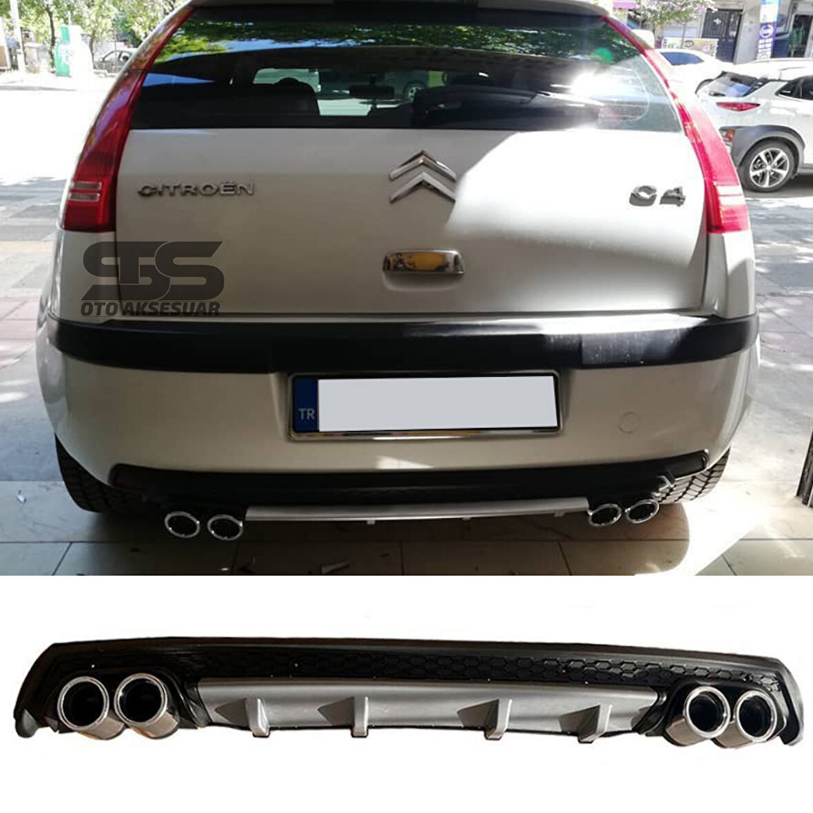 Citroen Difüzör Arka Tampon Eki 4 Egzoz Çıkışlı Gri Lüx Tip