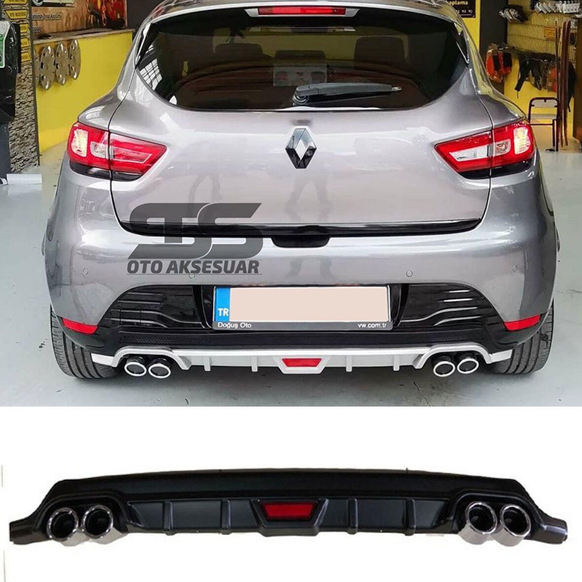 Renault Clio 4  Difüzör Arka Tampon Eki 4 Egzoz Çıkışlı Siyah Tip