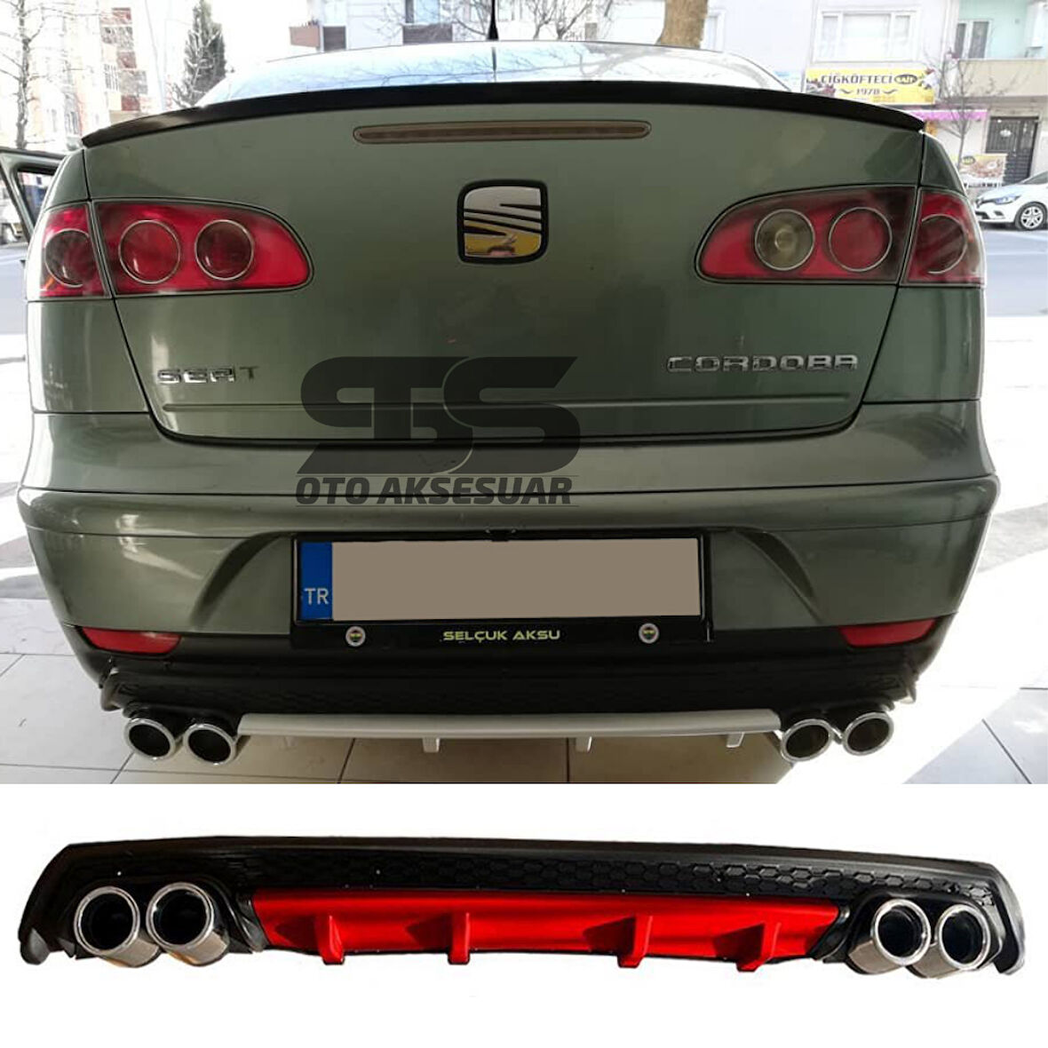 Seat Cordoba Difüzör Arka Tampon Eki 4 Egzoz Çıkışlı Kırmızı Lüx Tip