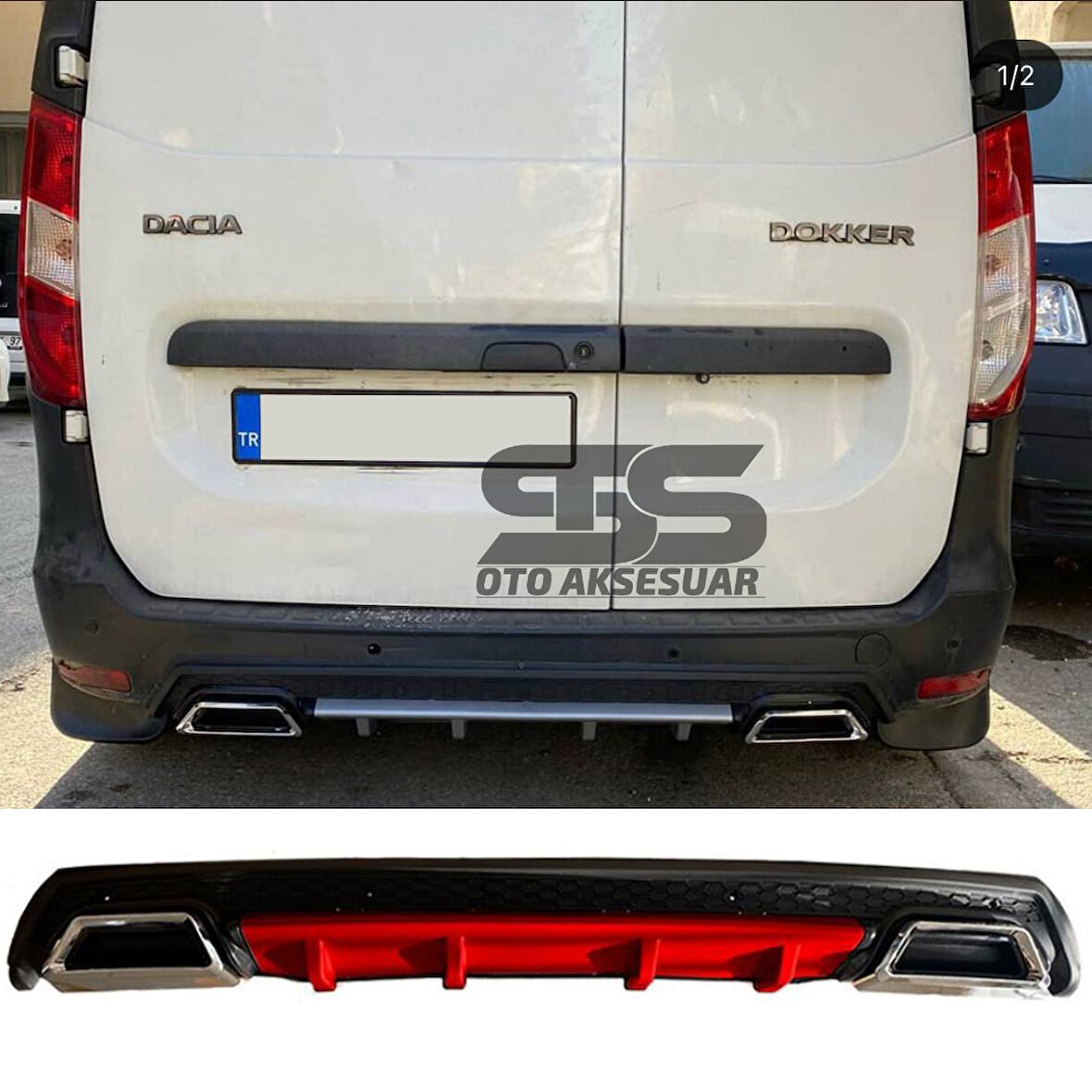 Dacia Dokker Difüzör Arka Tampon Eki 2 Egzoz Çıkışlı Kırmızı Lüx Tip