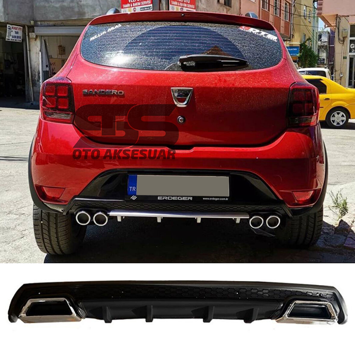 Dacia Sandero Difüzör Arka Tampon Eki 2 Egzoz Çıkışlı Siyah Lüx Tip