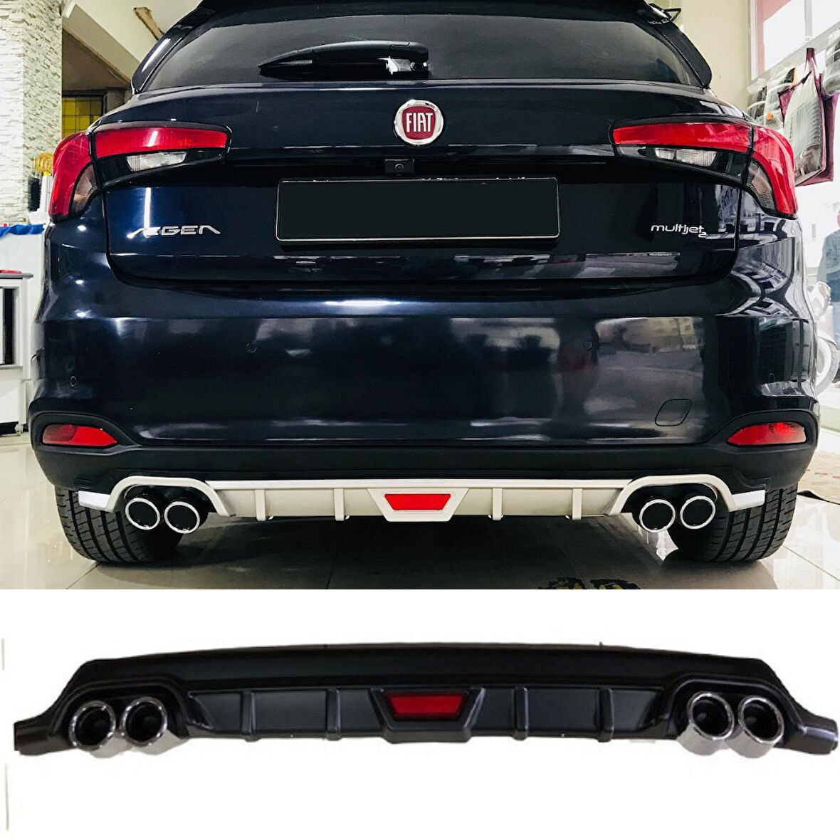 Fiat Egea HB Difüzör Arka Tampon Eki 4 Egzoz Çıkışlı Siyah Tip
