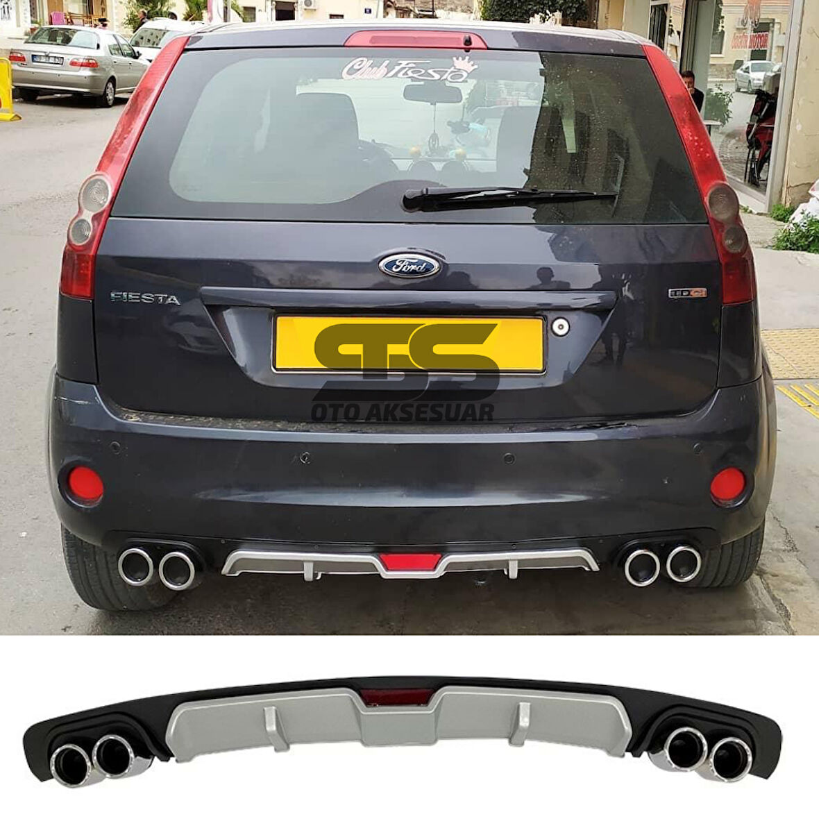 Ford Fiesta 2003-2008 Difüzör Arka Tampon Eki 4 Egzoz Çıkışlı Gri